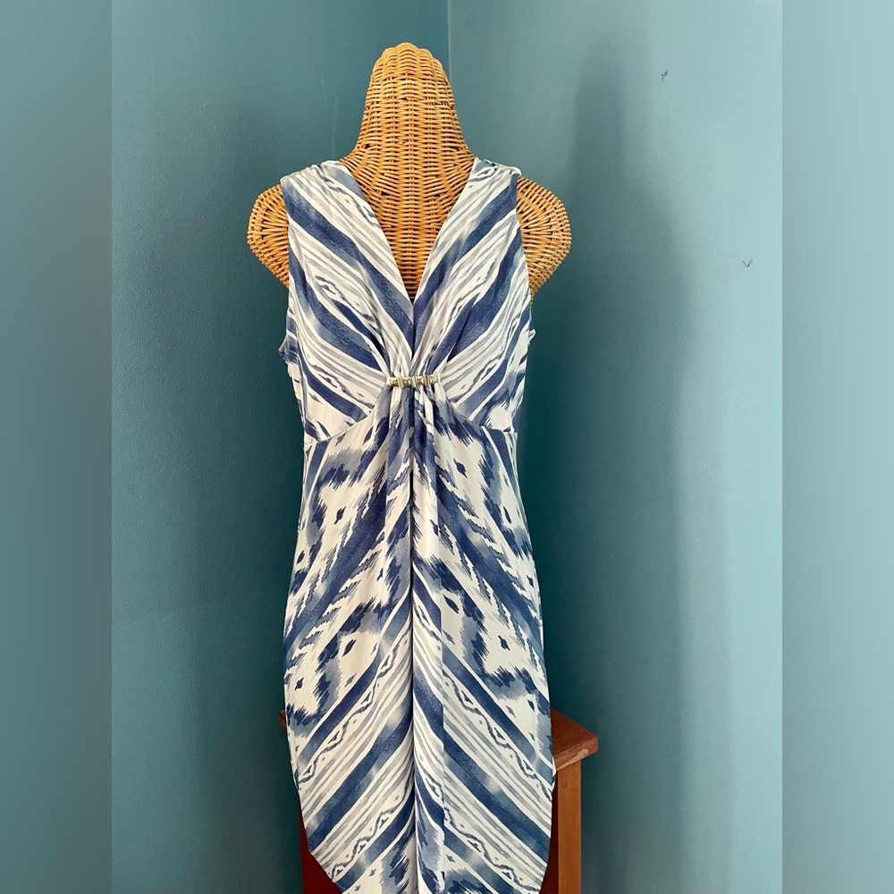 Ruby Rd. Petite Sleeveless Summer Jersey Dress Stretch Blue White Size PM